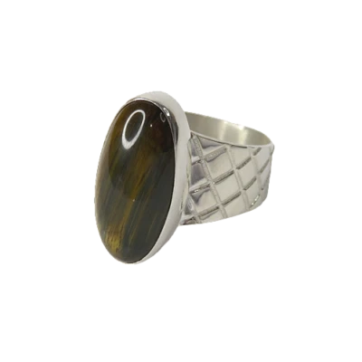 Nuevo Anillo Jay King DTR 925 Plata Esterlina Texturizada y Ojo de Tigre Piedra Cabujón 8 Foto 1 de 4