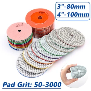 Diamond Polishing Pads Wet Dry 3 Inch / 4 Inch Set Kit For Concrete Marble Tile - Picture 1 of 7
