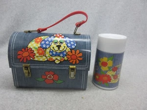 Best-on-ebay 1975 DENIM DINER DoME LUNCHBOX & THERMOS C9.5 Nr MiNT Patchwork Dog - Picture 1 of 7