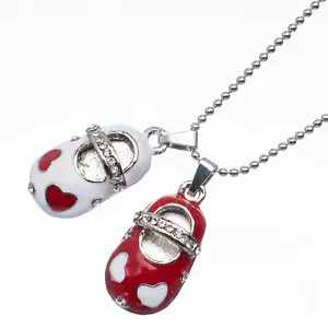2.40CT Cz Rojo y Blanco Esmalte Zapatos Estilo 18K Oro Chapado Colgante Collar - Imagen 1 de 3