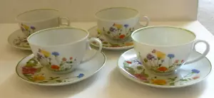 DENBY POTTERY Portugal 1974 TEA CUPS AND SAUCERS X 4 Fine Bone China - Picture 1 of 13