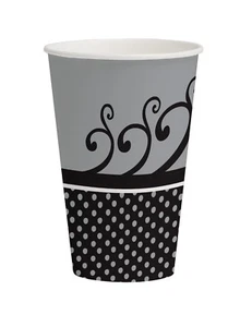 Silver Cups Gray Chic Wedding Beverage Paper Cups 12oz 8 Count - Picture 1 of 2
