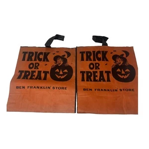 Lot of 2 Vintage Halloween 1960's Ben Franklin Trick Or Treat Bag Witches & JOL - Picture 1 of 10