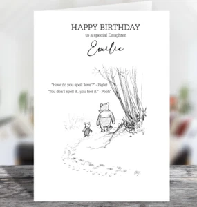 Winnie the Pooh & Piglet Personalised Glossy Birthday Card - Choose Size - Picture 1 of 4
