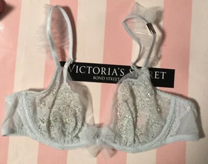 New Victoria's Secret Beaded Dream Angels Unlined Plunge Bra 36B Blue RARE N278 - Picture 1 of 5