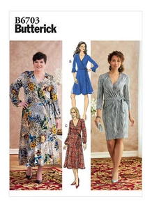 Abito Butterick B6703 Easy Knits avvolgente cravatta modello anteriore manca e taglie forti 8 ~ 24 W - Foto 1 di 8