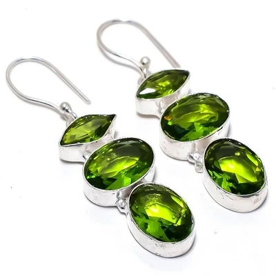 Peridot Earring,925 Sterling Silver Handmade Gemstone  Earring'' - Image 1 of 2