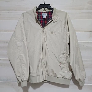 Giacca Harrington Vintage Izod Tan Uomo XL Plaid Foderata Chore Bomber - Foto 1 di 5