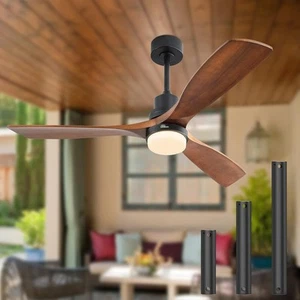 Modern 52" Solid Wood Ceiling Fan w/ Dimmable LED Lights -Remote – Brown & Black - Picture 1 of 9