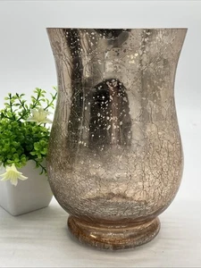 Home Essentials Mercury Style Crackle Glas Beige Hurricane Kerzenhalter 8" T - Bild 1 von 9