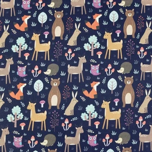 Baumwolle Meterware WALDTIERE DUNKELBLAU  Fuchs Reh Bär 50 x 150 cm - Bild 1 von 3