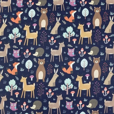 Baumwolle Meterware WALDTIERE DUNKELBLAU  Fuchs Reh Bär 50 x 150 cm - Bild 1 von 3