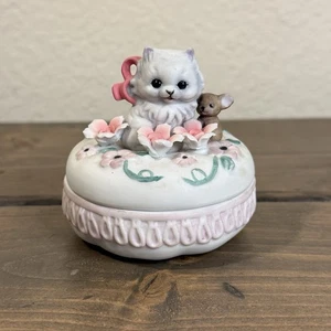 Portagioie vintage George Good Cat Fiore Gattino Trinket piccolo topo - Foto 1 di 6