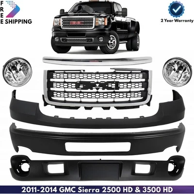 Front Bumper Primed & Grille Chrome Kit For 2011-2014 GMC Sierra 2500 HD 3500 HD Foto 1 de 4