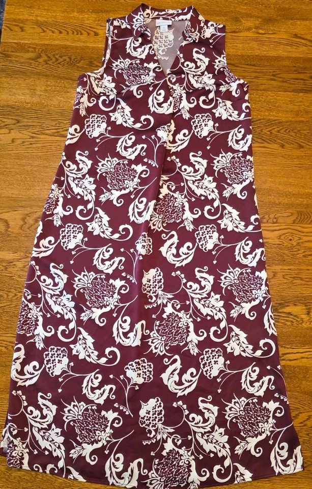 Liz Claiborne Small Burgundy Island Print  Floral Maxi Dress Satin - Image 1 of 4