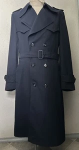 Men’s 1970s Navy Blue DB Rain Trench Coat Overcoat European Belted 38-40 Medium - Picture 1 of 7