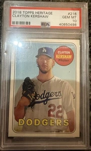 2018 TOPPS HERITAGE #216 CLAYTON KERSHAW MLB BASEBALL CARD PSA 10 GEM MINT POP81 - Picture 1 of 2
