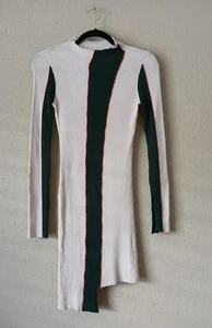 Vestido de laboratorio de rehabilitación para mujer pequeño manga larga tejido acanalado dobladillo asimétrico - Imagen 1 de 11