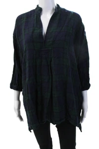 Daniela Gregis Women Tunic Dark Blue Plaid 3/4 Sleeve 100% Lana Bohemian Size 2 - Picture 1 of 5