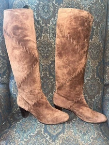 Salvatore Ferragamo Italy Made/  Saks Suede Leather VTG Brown Oxblood Boots 9.5 - Picture 1 of 15