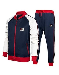 Men's Tracksuits 2 Piece Outfit Casual Long Sleeve Sweat Suit Set Full Zipper - Picture 1 of 4