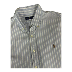 Ralph Lauren Short Sleeve Oxford Shirt Button Down Vertical Stripe Flesh Pony XL - Picture 1 of 12