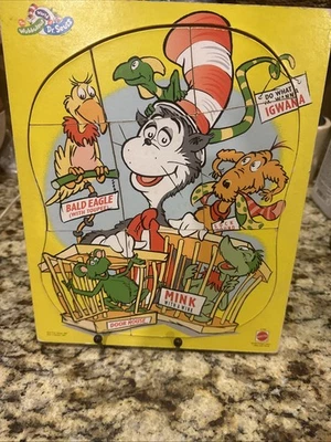 Vintage 1997 Mattel Dr. Seuss Cat In The Hat Wooden 8 Piece Puzzle #41387 - Image 1 of 4