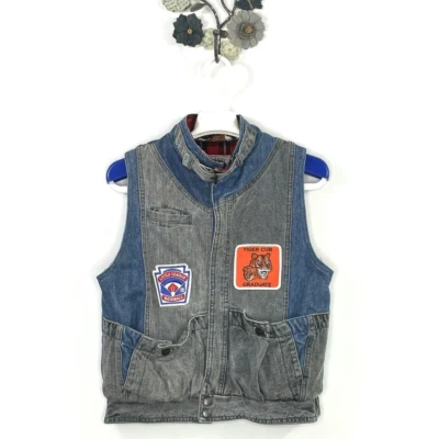 Vintage Lil' Chief By Rothschild Denim Patch Vest Boys Size 5 Full Zip Gray Blue - Image 1 of 4