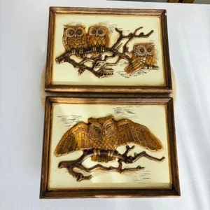 Vintage Ceramic Owl Plaque, Handcrafted Ceramic Owl Wall Art, Hand Painted Owls - Picture 1 of 12