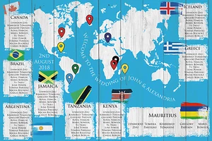 Tavolo/Piano Posti Matrimonio Mappa Mondo Audace Viaggio Personalizzato Grande A1 A2 A3 - Foto 1 di 1