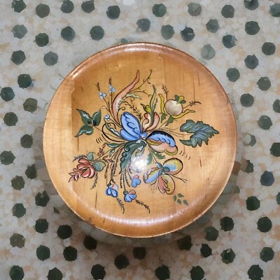 Vintage Rosemaling scandinavian Wood Plate Folk Art Hand Painted Flower 10 In - Image 1 of 4