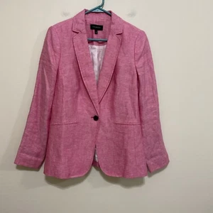 Talbots Size 4 Pink Linen Chambray Blazer Jacket Lined - Picture 1 of 4