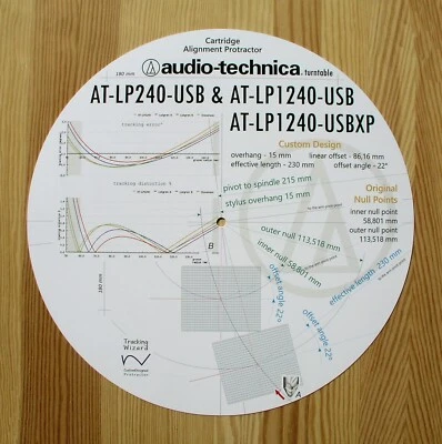TRACKING WIZARD Audio-Technica AT-LP240 & AT-LP1240 Custom Designed Tonearm Alignment Protractor