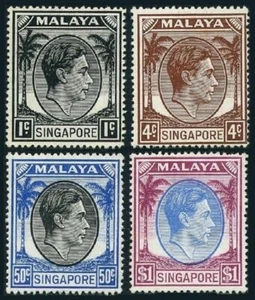 Singapore 1a,4a,17a,18a,perf 18,lightly hinged. King George VI,1952.Palms. - Picture 1 of 1