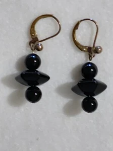 Pierced Earrings- 1.25" total Length -Dangle - 925 Sterling Silver - Black Onyx - Picture 1 of 5
