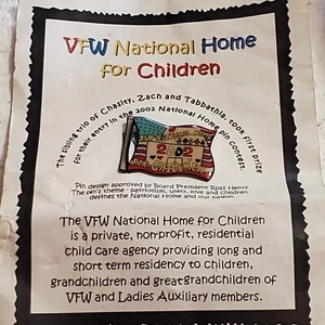 VTG 2002 VFW National Home for Children Contest on Card Lapel Hat Pin Tie Tac - Picture 1 of 7