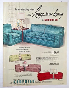 Kroehler 1951 Print Ad ~ "Living Room Luxury!" ~ Mid- Century Furniture - Picture 1 of 7