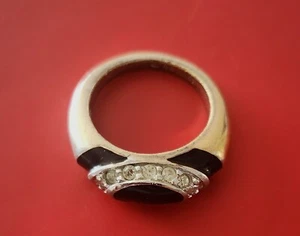 Anillo Vintage Aurora Co 18 kHge Esmalte Negro Incrustación Estrás Transparente Talla 6,25 Desgaste - Imagen 1 de 7