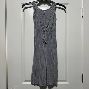 Jenna & Jessie Girls Vertical Striped Jumpsuit W/ Knotted Bow In Navy/White - Picture 1 of 13