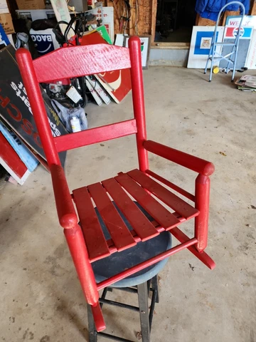 Vintage Rustic Slat Oak Wood Mini Child Doll Rocking Chair Ladder Back Rocker Cover