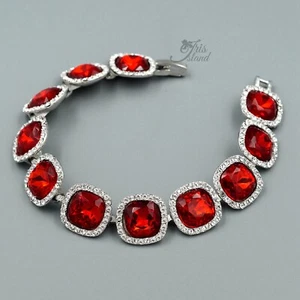 Women Rhodium Plated Siam Red Crystal Rhinestone Bracelet 08670 Fashion Jewelry - Picture 1 of 3