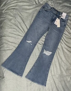 Girls Mid Rise Flare Distressed Denim Jeans Size 13/14 Forever21 New With Tags - Picture 1 of 11