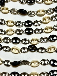 10 Vintage Celluloid Links, Black, Cream Silver Connectors Links Chain, 4.5” DIY - Picture 1 of 3