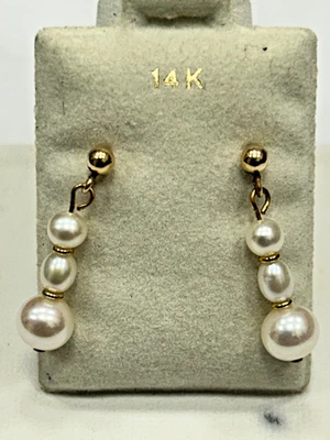 Vintage NOS 14k Yellow Gold Filled Cultured Pearl Dangle Earrings Unworn - Image 1 of 4