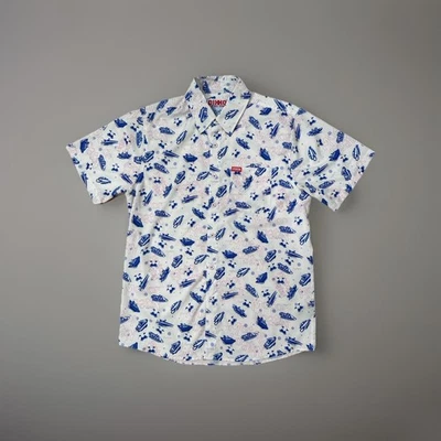 Camisa de Franela Dixxon Hombres M Blanca Motor Boatin Manga Corta Camisa con Botones Foto 1 de 2