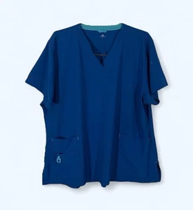 Carhartt Force Cross-Flex Scrub Top Womens 2X Blue Nurse Shirt - Picture 1 of 7