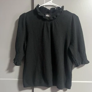 By Anthropologie Damen 100 % Kaschmir Puffärmel angedeuteter Rüschenausschnitt schwarz Small - Bild 1 von 7