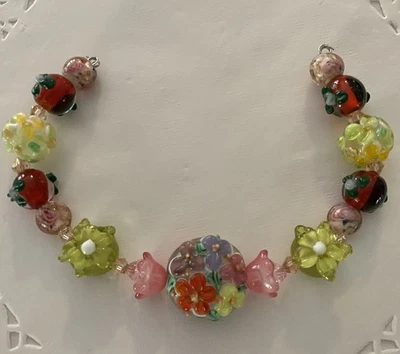 "Nuevo 7"" Hilo Exquisito Rojo Carmesí/Multicolor Floral LampWork Cuentas de Vidrio 7-22 mm" Foto 1 de 3