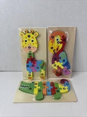 3d Number Learning Animal Wooden toys Lot Of 3 : Giraffe, Bird And Crocodile - Image 1 of 4