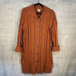 J Jill Sweater Womens Large Brown Cardigan Cable Knit Wool Duster Preppy Career - Picture 1 of 14